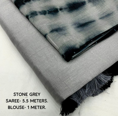 SVPrints Solid/Plain, Self Design Daily Wear Silk Blend Saree(Grey)