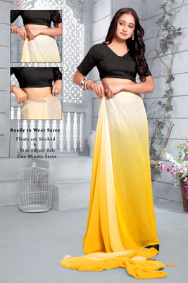 NESHVI ENTERPRISE Solid/Plain Bollywood Georgette Saree(Yellow, Beige)
