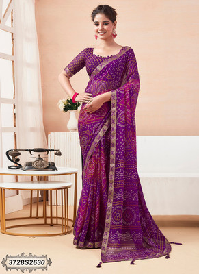 STYLEVEDA Printed Bollywood Georgette Saree(Purple)