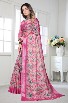 Myraani Digital Print Bollywood Cotton Linen Saree(Multicolor)