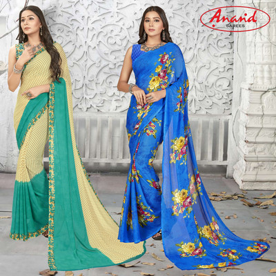 Anand Sarees Printed Daily Wear Georgette Saree(Pack of 2, Multicolor)