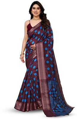 Moda Rapido Geometric Print, Self Design Bollywood Cotton Silk, Silk Blend Saree(Brown, Blue)