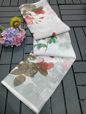 Gajal Self Design Kanjivaram Linen, Cotton Linen Saree(White)