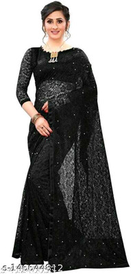 Suntex Printed Bollywood Net Saree(Black)