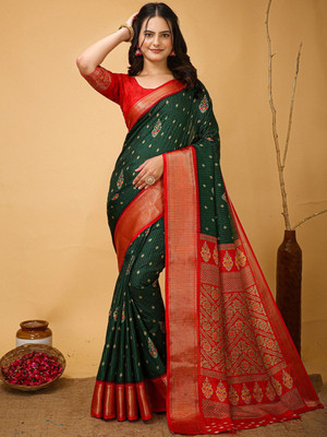 Anouk Rustic Printed Chinnalapattu Silk Blend Saree(Green)