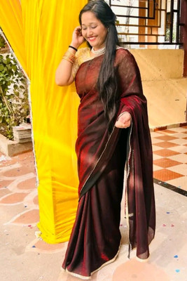 Vragi Solid/Plain Bollywood Lycra Blend Saree(Maroon)