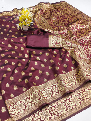 GajGajra Woven Kanjivaram Silk Blend Saree(Maroon)