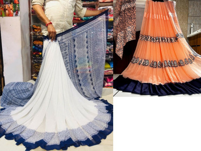Sitanjali Polka Print Bollywood Georgette Saree(Pack of 2, Dark Blue)