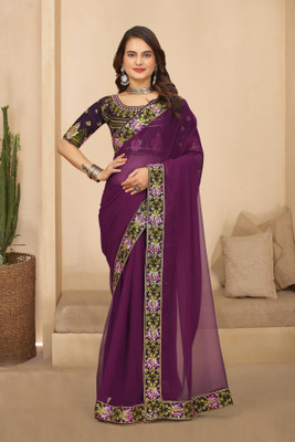 NAKSH CREATION Embroidered Bollywood Georgette Saree(Purple)