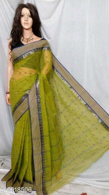 p fashion Self Design Tant Pure Cotton Saree(Light Green)