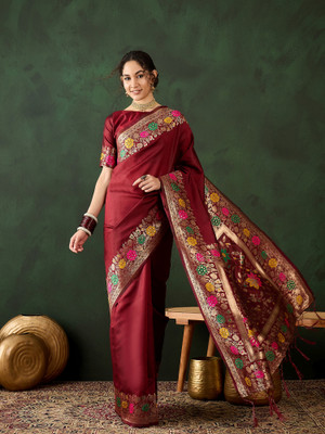 HERE&NOW Woven Bollywood Silk Blend Saree(Maroon)