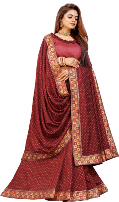 Queenswear Creation Printed Daily Wear Cotton Blend Saree(Maroon)