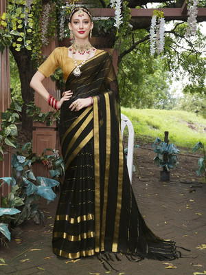 ANOUK Woven Mysore Chiffon Saree(Black)