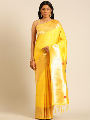 Tasrika Woven Paithani Pure Silk Saree(Yellow)