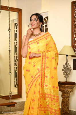 Mondal Saree Centre Printed Bollywood Cotton Silk Saree(Yellow)