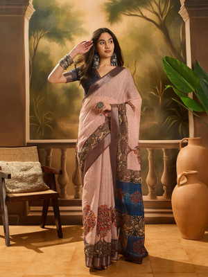 ShopGlobal Printed Banarasi Pure Cotton Saree(Orange)