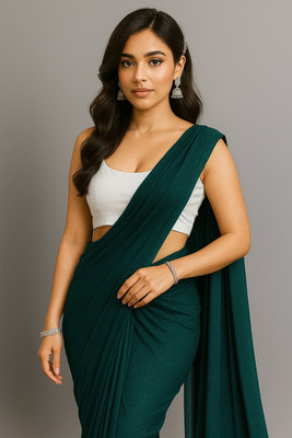 HouseOfCommon Solid/Plain Bollywood Lycra Saree(Green)