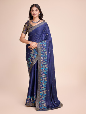 HARIOM FASHION Printed Arani Pattu Lycra Blend Saree(Blue)
