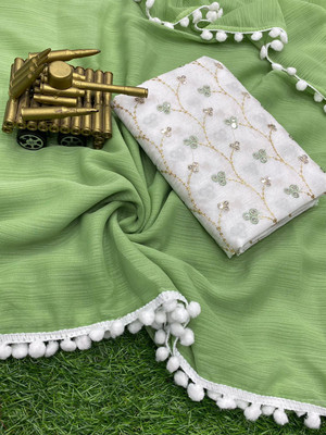 Labheshwari Solid/Plain Bollywood Georgette Saree(Light Green)