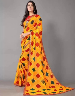 MANSI FASHION Digital Print Bandhani Georgette Saree(Yellow)