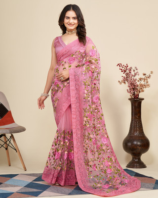 Sasta Bazar Embroidered Bollywood Net Saree(Pink)