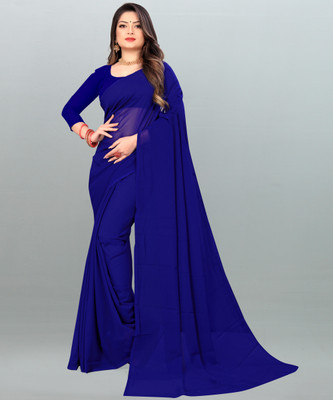 Anand Sarees Dyed, Solid/Plain Bollywood Georgette Saree(Dark Blue)