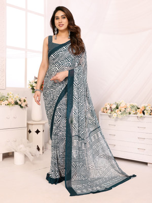 TTH Printed Bollywood Georgette Saree(Dark Blue, White)