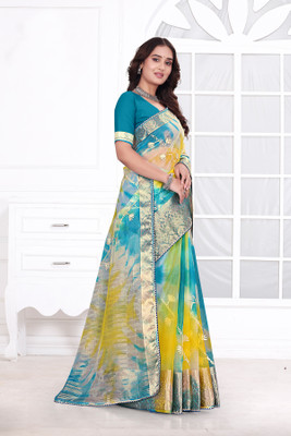 Aarunika SBT Solid/Plain Bollywood Organza Saree(Light Blue)