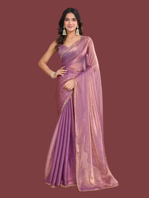 PRTRENDZ Solid/Plain Kanjivaram Jimmy choo, Pure Silk Saree(Purple)