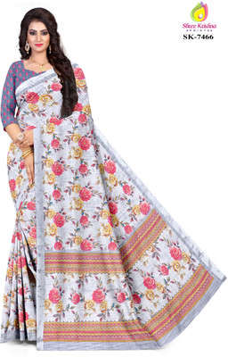 Yashoda Creation Printed Bollywood Cotton Linen Saree(Grey)