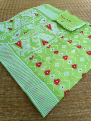 Dristikone Self Design Jamdani Pure Cotton Saree(Multicolor)