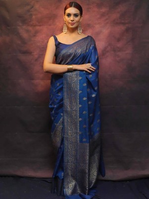 erika Woven Kanjivaram Silk Blend, Art Silk Saree(Light Blue)