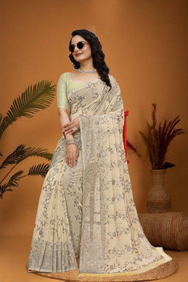 keshav piya fab Embellished, Self Design Bollywood Chiffon, Georgette Saree(Beige)
