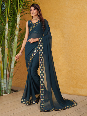Tejal Creation Solid/Plain Bollywood Georgette Saree(Green)