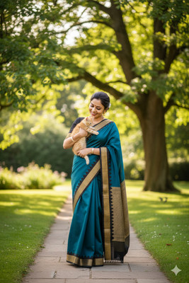 Afronza Solid/Plain, Temple Border, Tie-Dye, Self Design Sambalpuri Silk Blend, Pure Silk Saree(Blue)