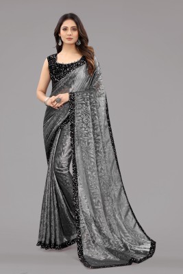 3Buddy Fashion Floral Print Bollywood Lycra Blend Saree(Grey)