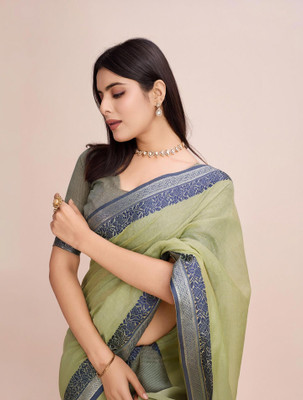 COSBILA FASHION Self Design Daily Wear Pure Cotton Saree(Green)