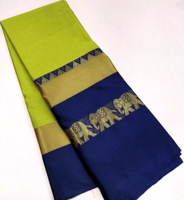 MoonTextile Temple Border Assam Silk Cotton Silk Saree(Light Green)