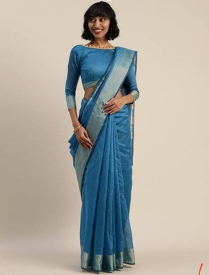 JK ETHNIC WEAR Self Design Chanderi Cotton Silk Saree(Light Blue)