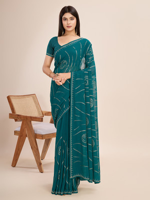RekhaManiyar Printed Bollywood Georgette Saree(Green)