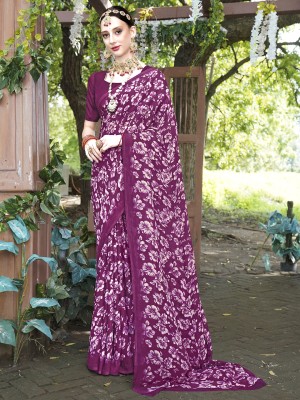 ANOUK Printed Daily Wear Georgette Saree(Purple)