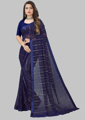 A To Z Cart Embroidered Bollywood Georgette Saree(Dark Blue)