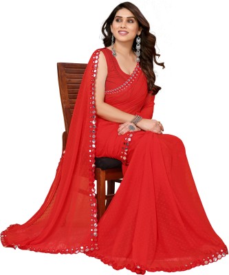 RAJESHWAR FASHION Dyed, Embroidered Bollywood Georgette Saree(Red)