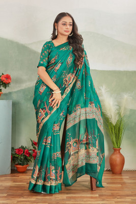 Rashmiwala Printed Bollywood Viscose Rayon Saree(Green)