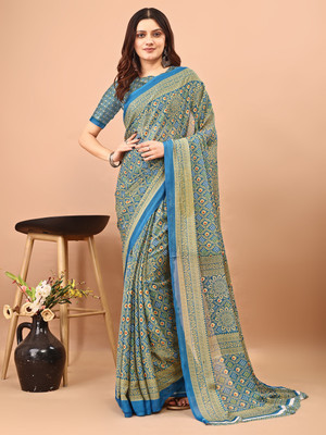 Leelavati Printed Bandhani Georgette Saree(Light Blue, Beige)