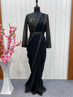 AVIRAT DESIGNER STUDIO Embroidered Bollywood Georgette Saree(Black)