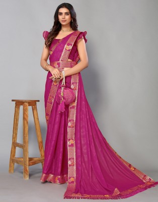 Samah Floral Print, Printed, Geometric Print, Embellished Daily Wear Lycra Blend Saree(Pink)