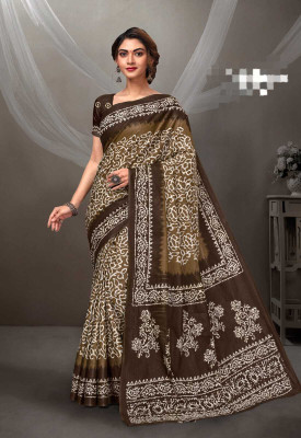 RAGISHA ENTERPRISE Digital Print Daily Wear Cotton Linen Saree(Brown)