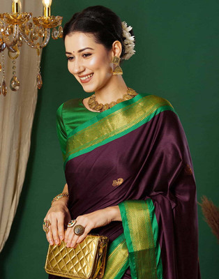 ASCREATIONOO Woven, Self Design, Temple Border Kanjivaram Cotton Silk Saree(Multicolor)