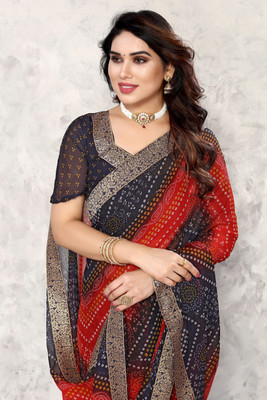 YASHIKA Printed, Digital Print Daily Wear Georgette, Lace Saree(Dark Blue)